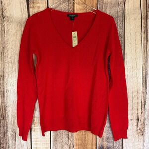 Ann Taylor Factory Cashmere Sweater Cozy Classic Holiday Winter V Neck Red M NWT